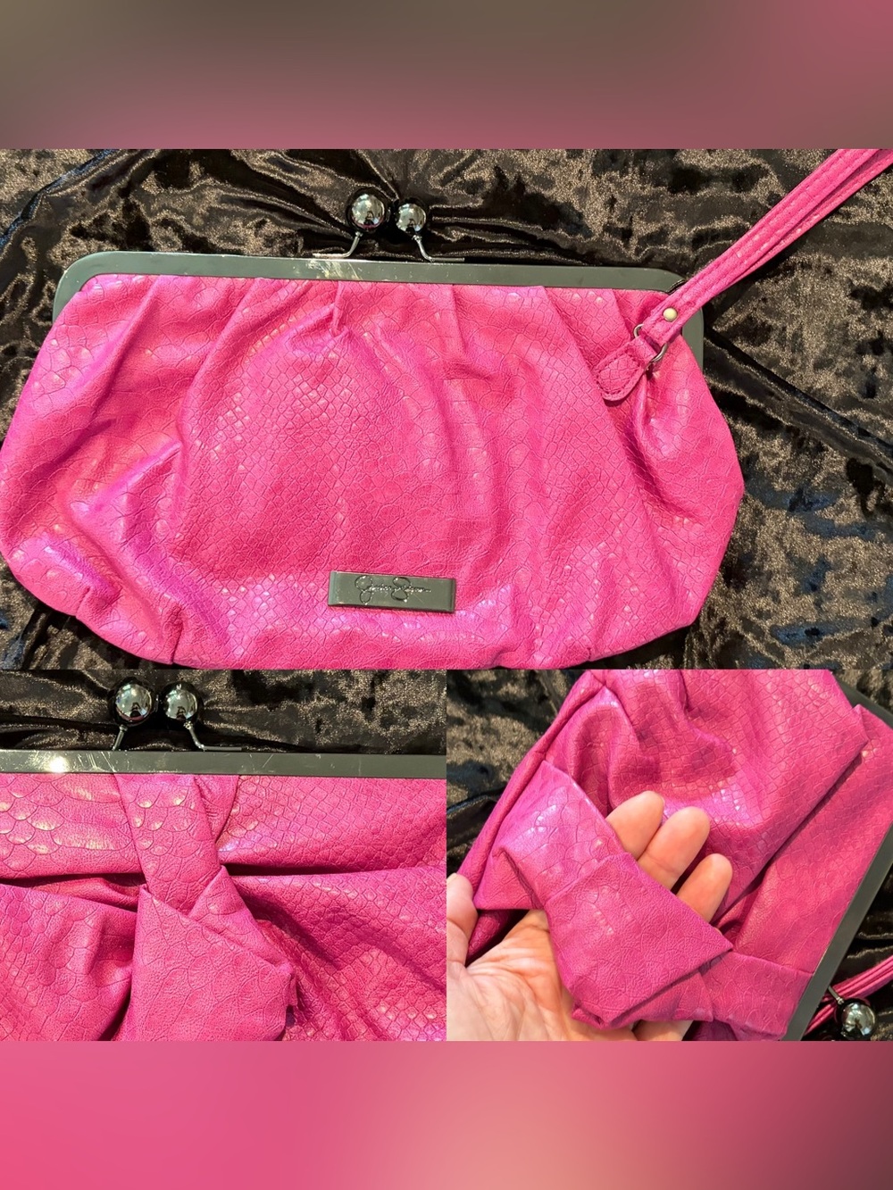 Jessica Simpson Pink Snake Embossed Kiss-Lock Purse Clutch